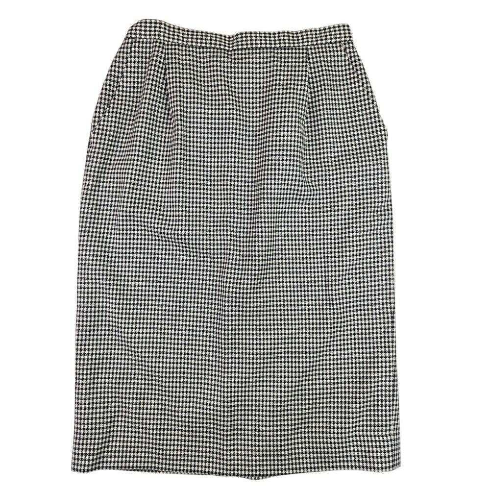 Vintage Pendleton Houndstooth Skirt Size 10P Petite Black White Wool Midi Pencil
